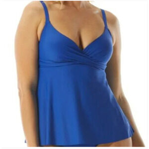 Coco Reef Contours Cobalt Blue Swim Underwire Tankini Wrap Top NWT 8 32D